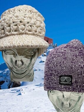 VonZipper Womens Chunky Crochet Newsboy Hat Purple Beanie Skate Grunge Lot of 2